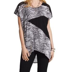 Chicos Travelers Animal Print Asymmetrical Tunic Sheer Top Zebra Pool CoverUp 12